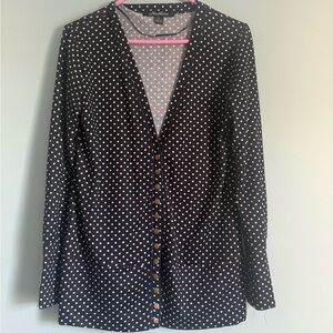 Hawthorne Navy Cardigan with White Polka Dots and Snaps Size L EUC